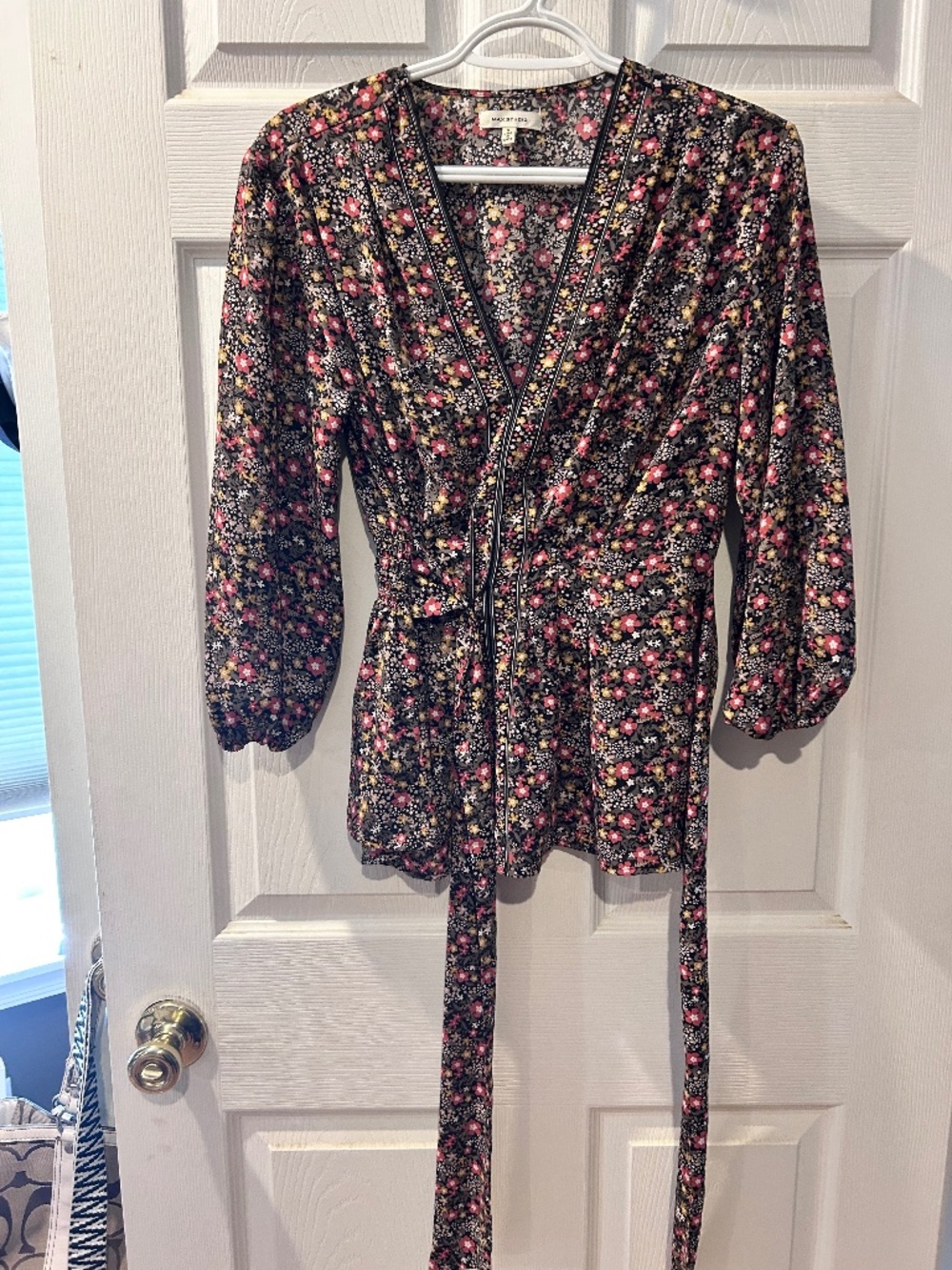 Max Studio Floral Wrap Blouse Size Small